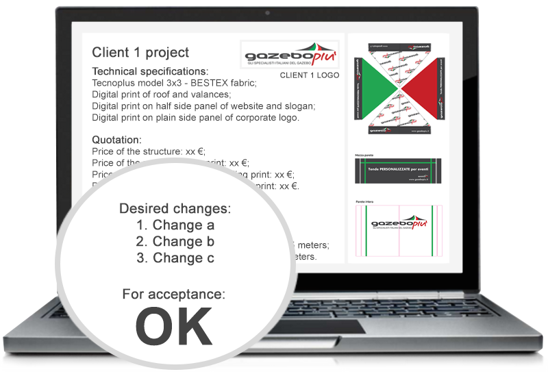 From the customer: communicate to Gazebopiù any desired change