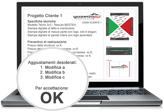Da parte del cliente: comunicare a Gazebopiù eventuali cambiamenti desiderati